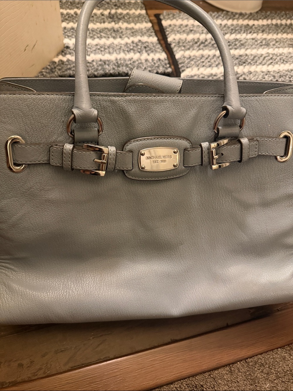 Michael Kors Light Gray Leather Tote with Gold Hardware